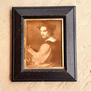 Vintage Sepia Print Renaissance Collectible Decorative Art Black Gold Frame